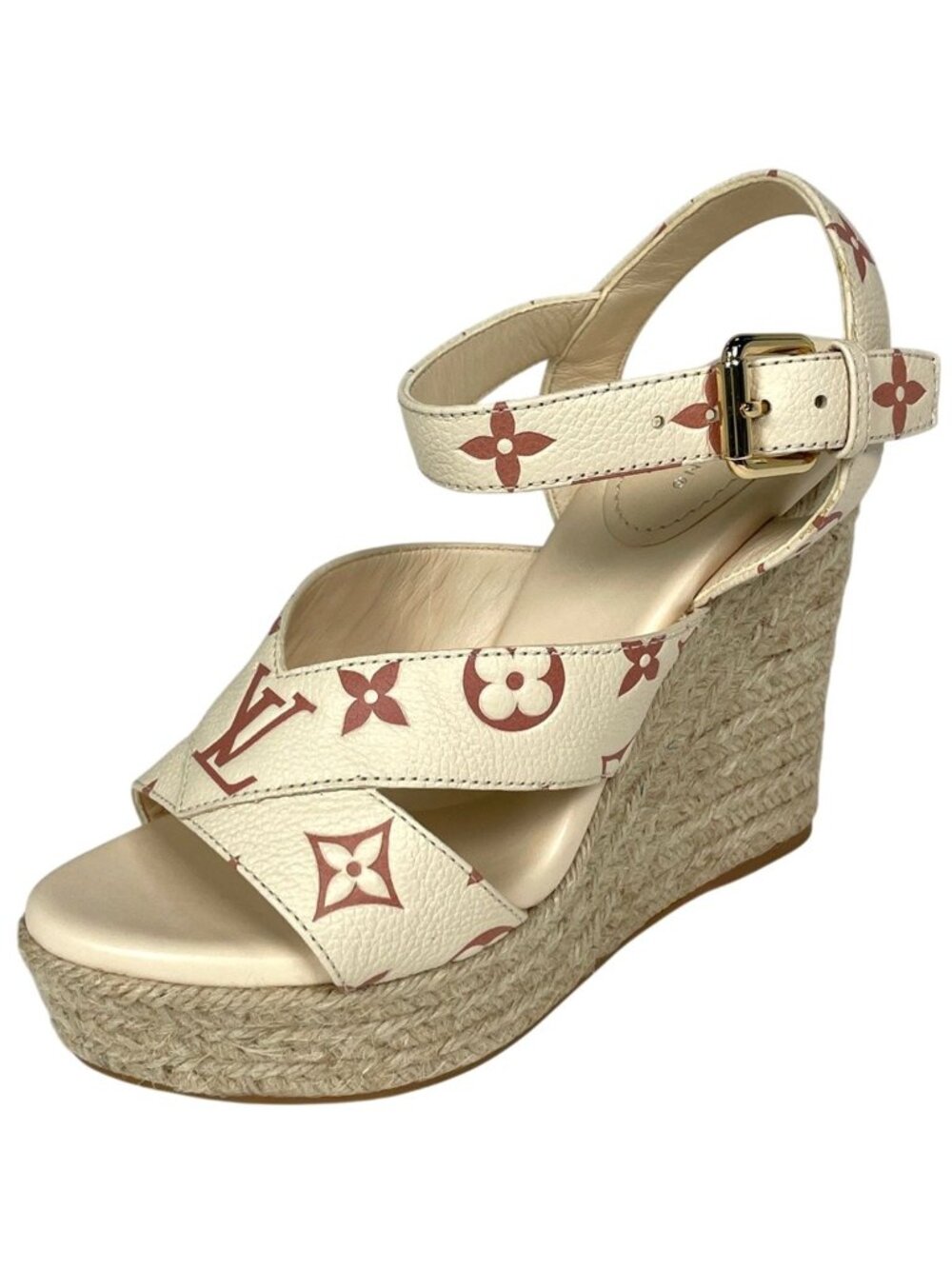 Louis Vuitton Star Board Sandals Shoes Logo Wedge Sole Leather Beige